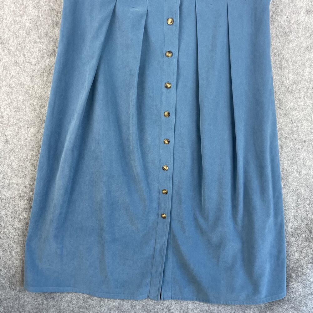 Orvis Dress Womens 10 Blue Button Front Sleeveless Pleated Midi Modest Casual - Picture 3 of 13